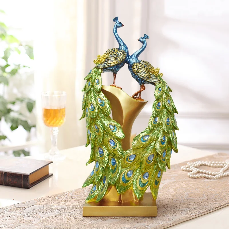 Factory Manufacturer Accept Custom Wholesale High Quality Polyresin Home Decoration Statue Peacock JE-011