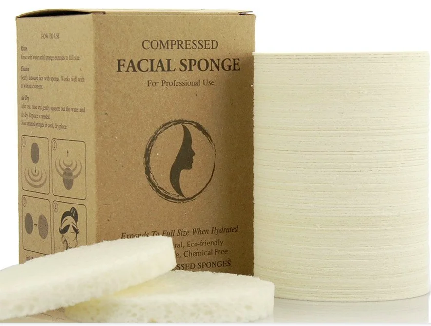 
100% Soft & Natural Pure White Color Compressed Cellulose Sponge For Facial Cleansing 