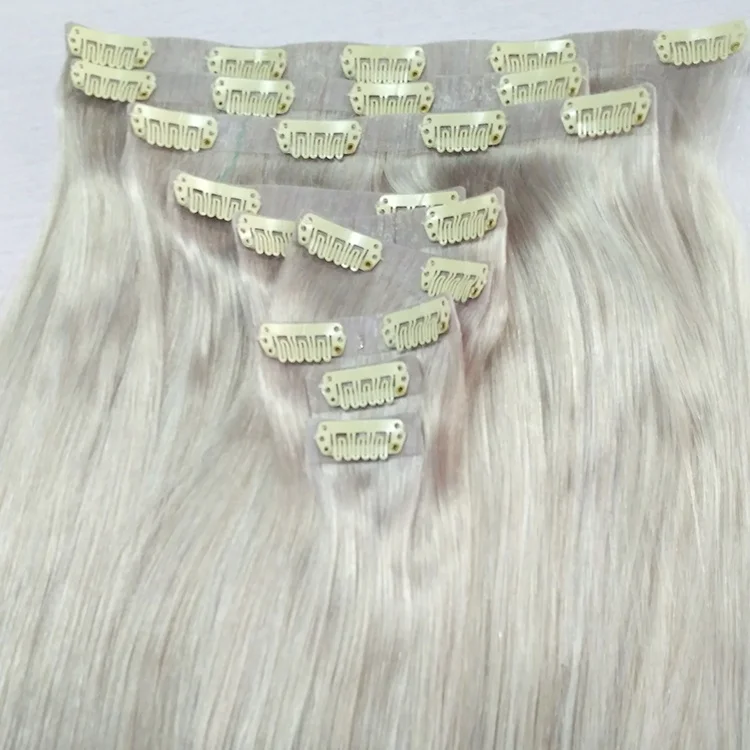 High Quality Ash Blonde Seamless PU Clip Ins Human Hair Extensions