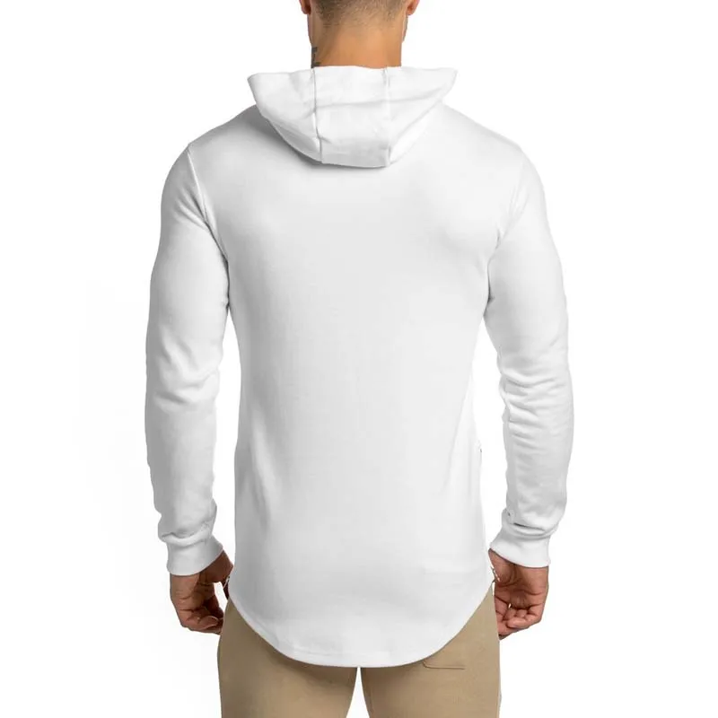 String dropship white hoodie for men with split cuived hem