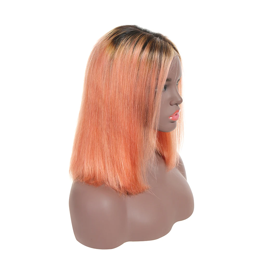 Remy Virgin Brazilian Natural Human Dark Roots Light Ombre Rose Pink Lace Front Wig