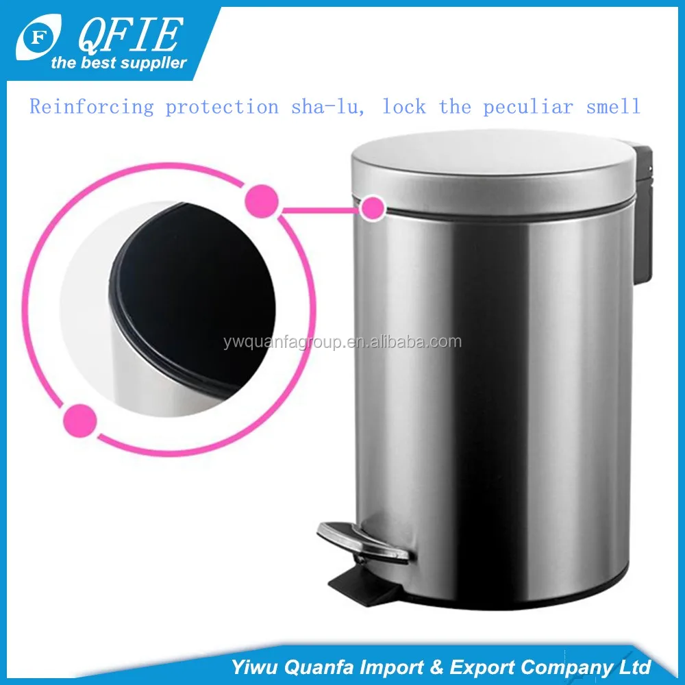 Eco-friendly Indoor 12 Litres cylinder Silver Stainless Steel Foot Pedal Trash Can for Korea Market