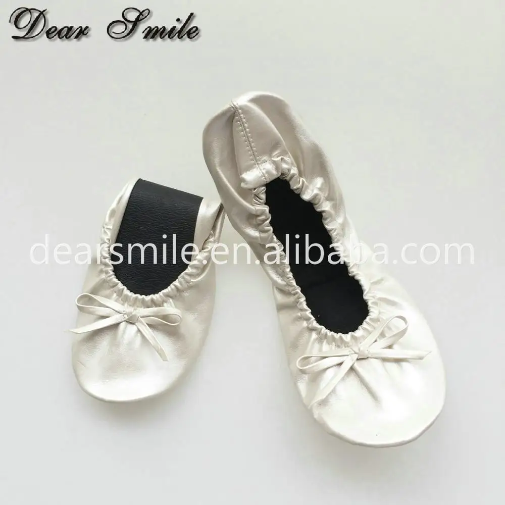 Beautiful women wedding ballet flats folding ballerina shoes in large bag with logo