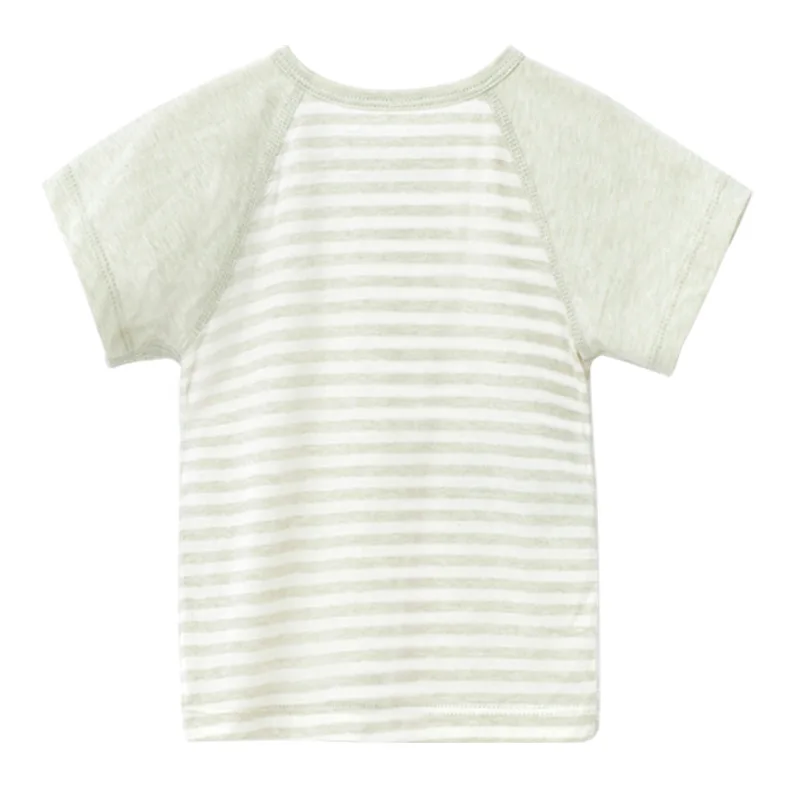 
Neonatal striped short sleeve T-shirt 100% cotton baby jacket with shoulder-opening round collar baby clothing 