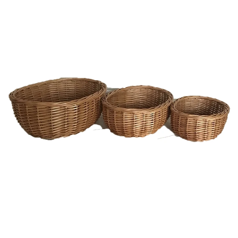 Christmas Gift Round Wicker Storage Baskets With Handle For Sundries Bread Fruit Tray