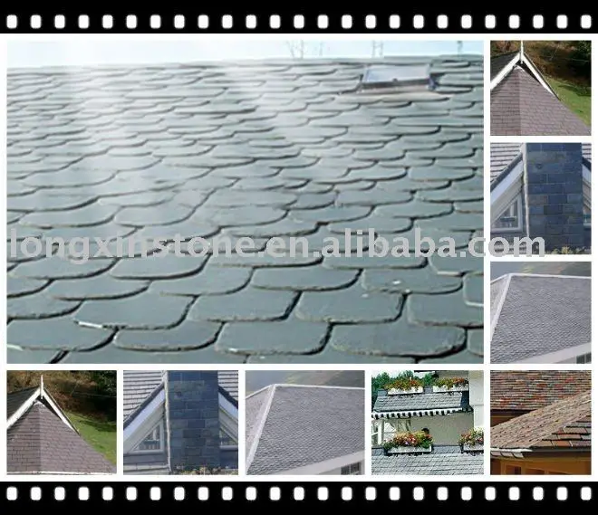 
New Irregular shape black slate roof slab Green tiles 