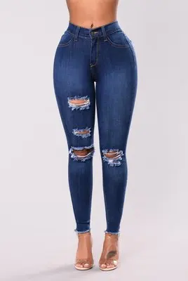 
F50418A Top design women latest ripped pencil denim jeans 2019 for ladies 