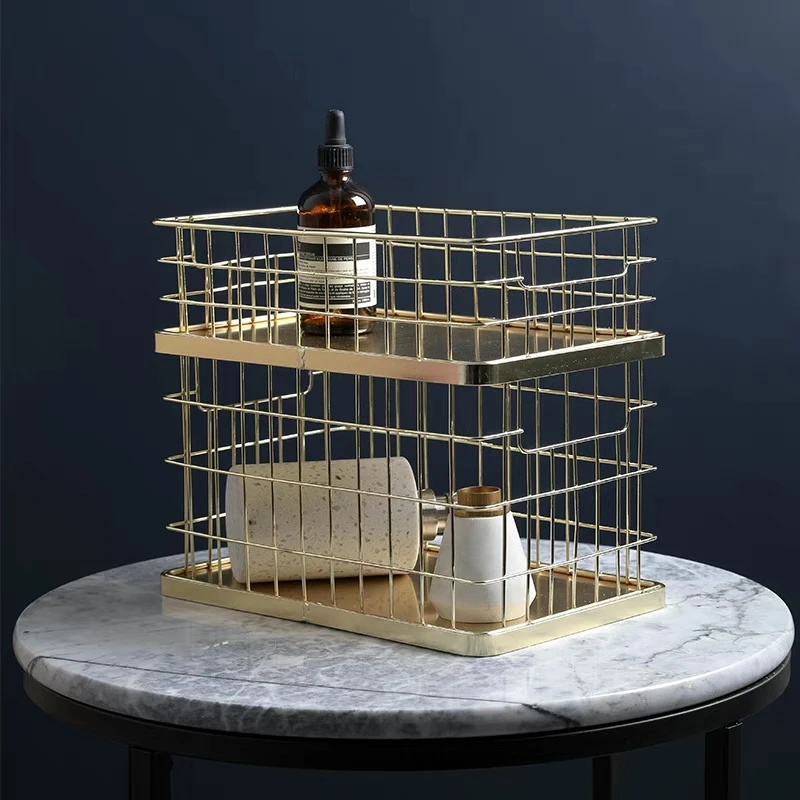 Manufacturers Customized Household Storage Rose Gold Wire Organizer Basket Wire Storage Basket