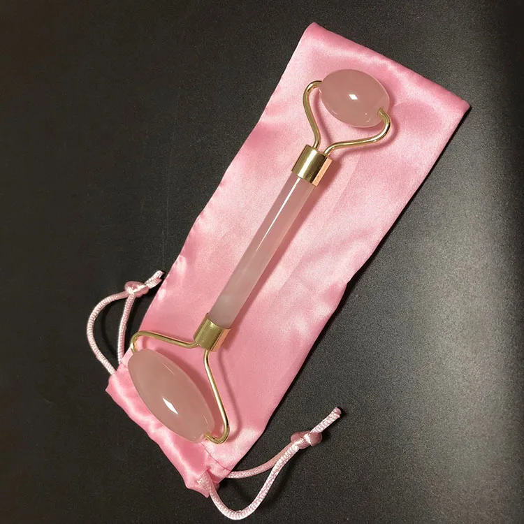 Certified 100% Natrual Rose Quartz Pink Jade Roller For Facial Massage, Pouch and Foam Packed
