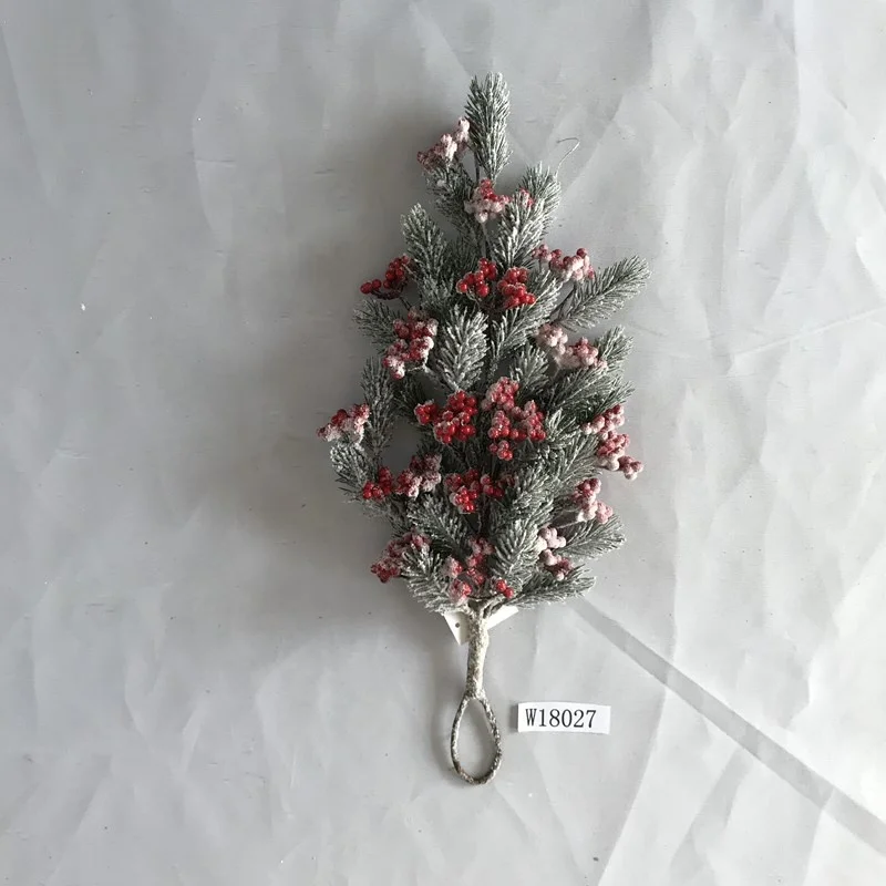 plastic Christmas decorative artificial red berry pine cone with frosted snow