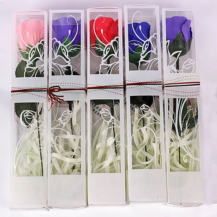  2018 подарок на день Святого Валентина День матери романтическая красочная Роза мыло цветок в квадратной подарочной коробке из ПВХ