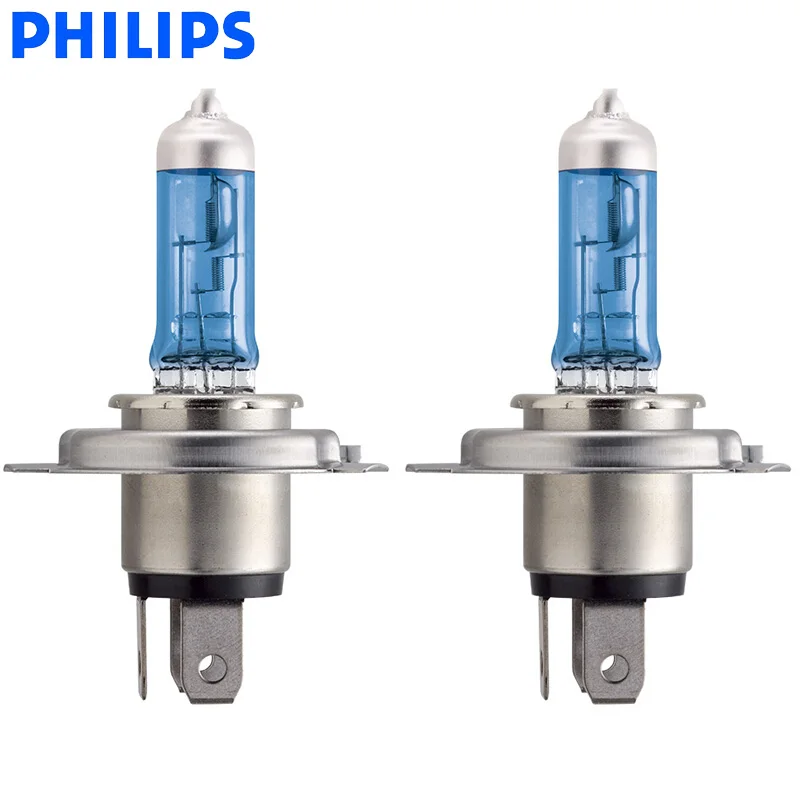 Philips H4 9003 12V 60/55W P43t Crystal Vision 4300K bright White Light Halogen Hi/lo Beam Car Headlight 12342CVSM, Pair
