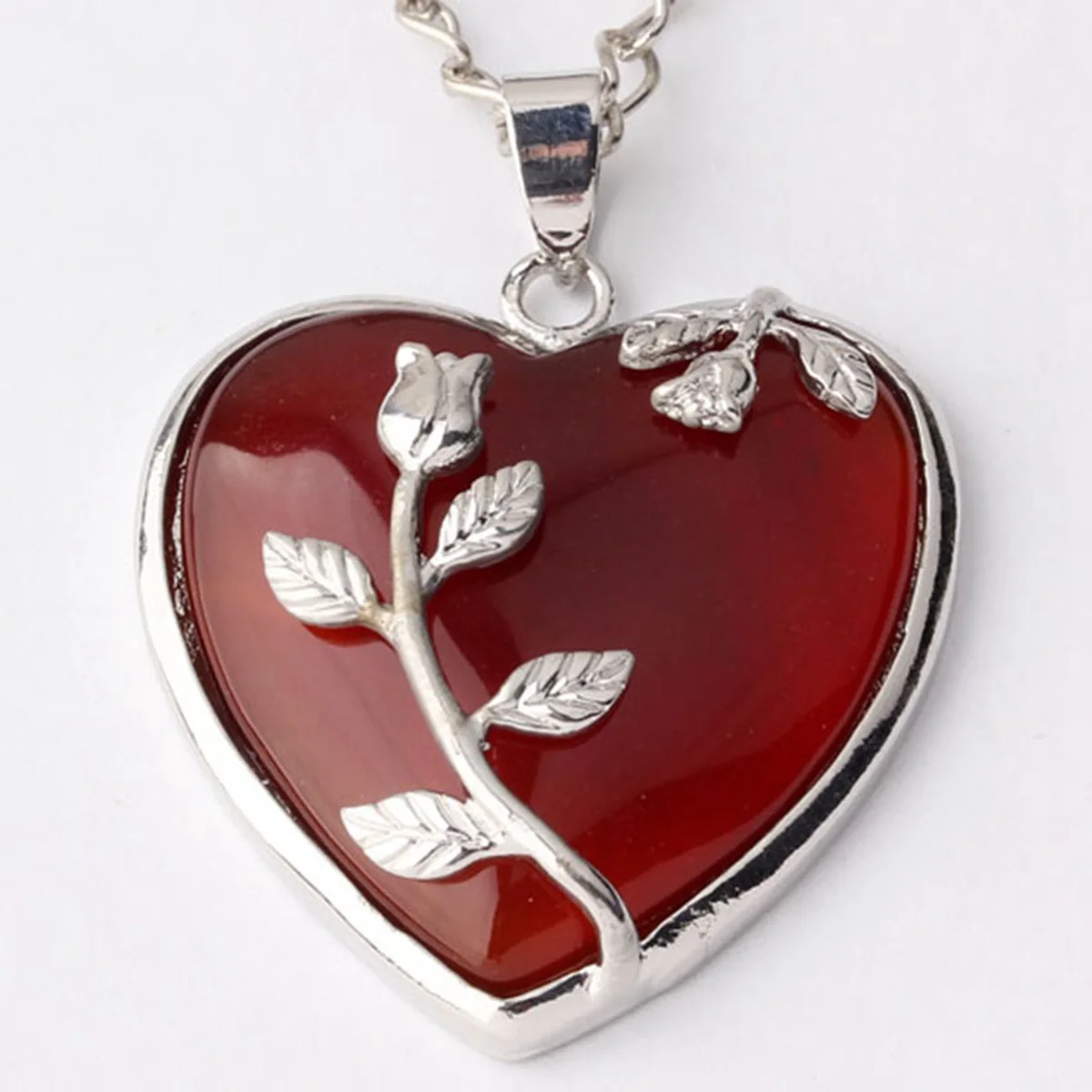 
JOYA GIFT Jewelry Silver Wrapped Leaf Heart Healing Stone Pendant Amethyst Crystal Heart Pendant Necklace for Charm Jewelry 
