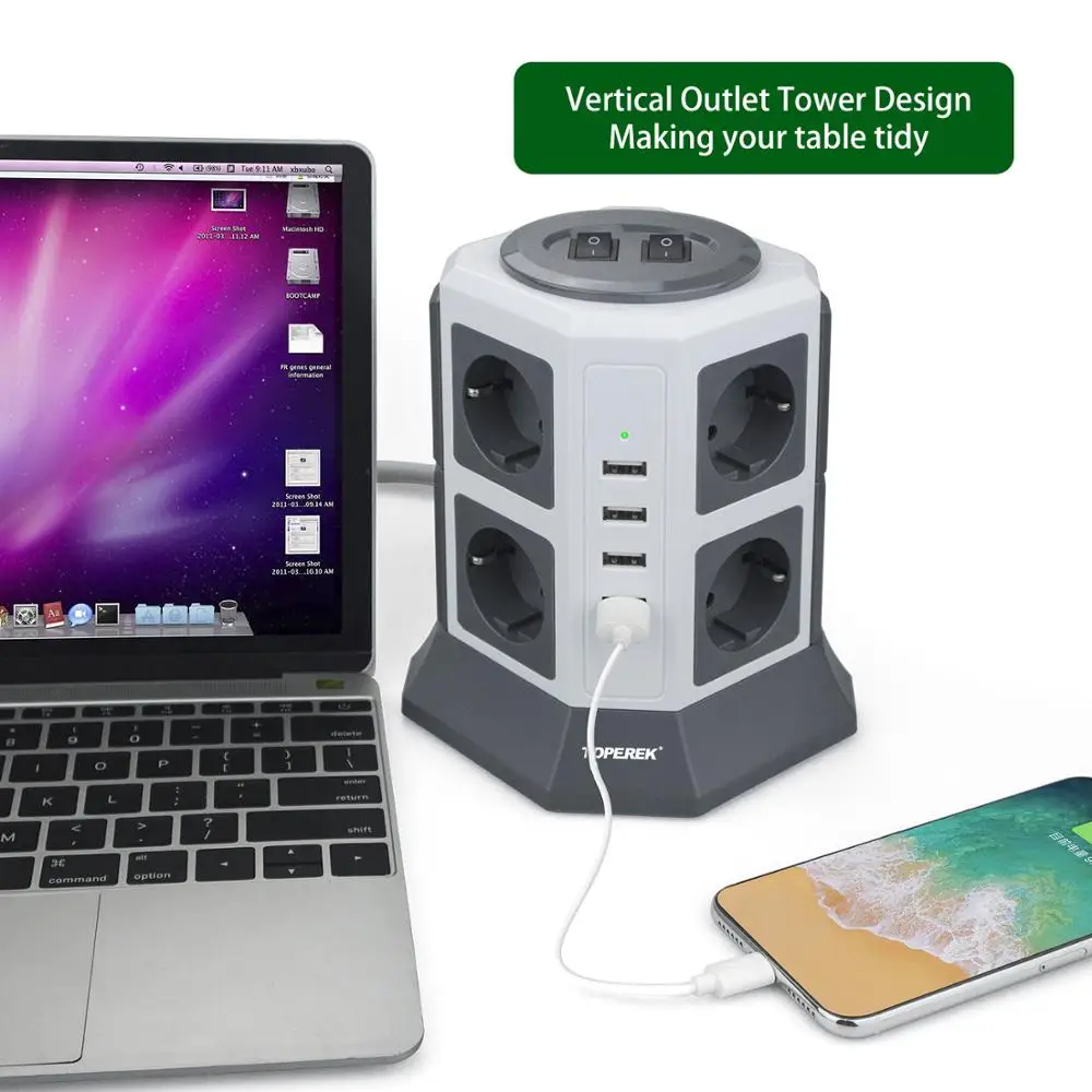 Tabletop socket tower with USB, power supply adapter/ multi outlet plug power strips