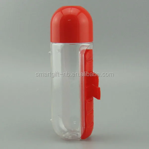 transparent capsule  shape water sport  protein shaker water bottle with one week 7days  medicine pill container