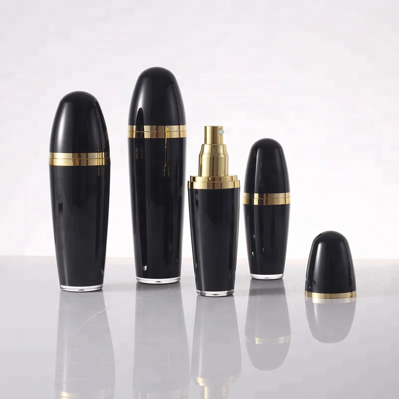 cosmetic  ball shape all black acrylic bottles 30ml 50ml 80ml 120ml  lotion plastic bottles cream jars