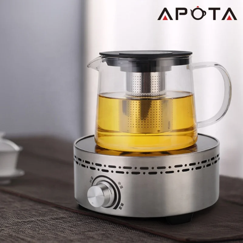 Stovetop safe heat resistant borosilicate glass teapot with stainless steel infuser