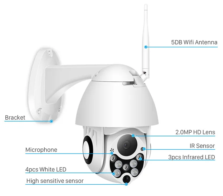 1080P Cloud Storage Wireless WIFI Camera Outdoor PTZ IP Camera Speed Dome CCTV Security Cameras P2P Camara WIFI Exterior
