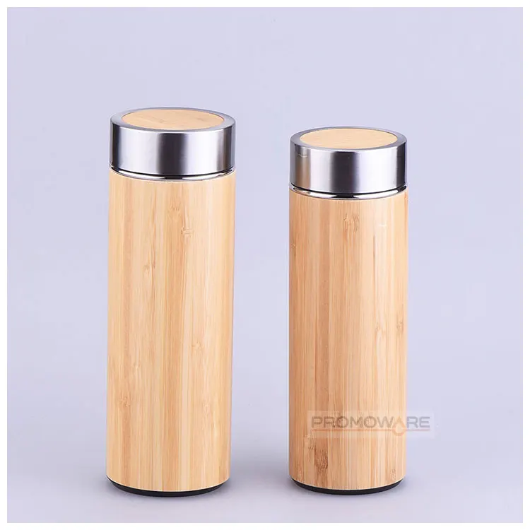 Wholesale Custom Bamboo Vacuum Thermos Water Bottle Custom Logo Stainless Steel Eco Friendly Bamboo Vaccum Bottle
