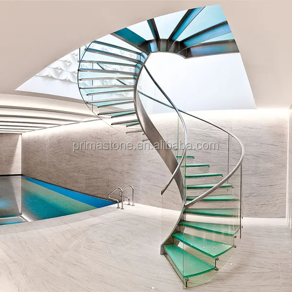 Best price interior curved crystal stairs with glass treads and carbon steel stringer