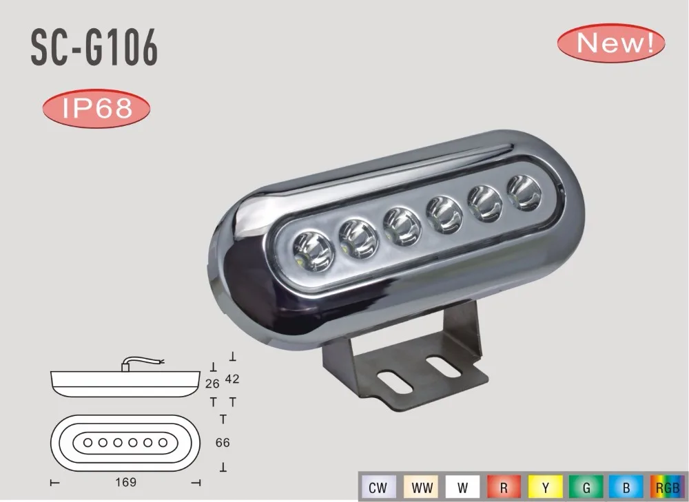 DC12V IP68 12w 316 stainless steel & PC marine underwater led light (SC-G106A)