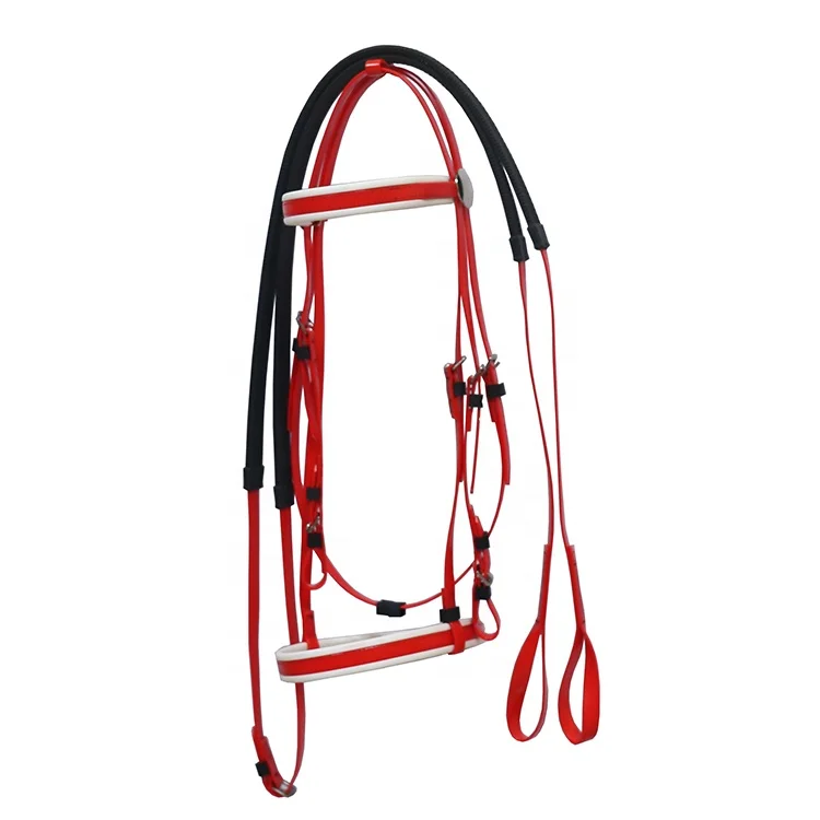 red PVC horse bridle and rein, colorful racing horses accessories