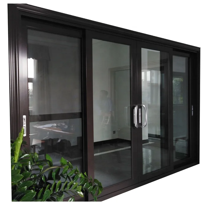 Современные входные двери 4 панели раздвижные патио из алюминиевого сплава магнитный экран Горизонтальное стекловолокно