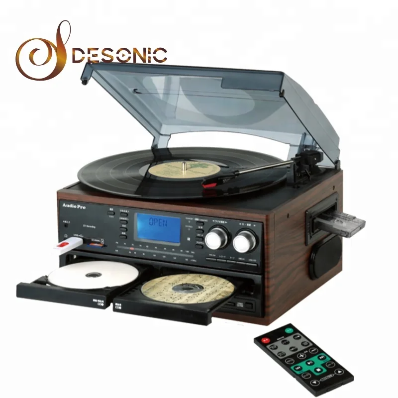 All in one multiple record player turntable with double cd  cassette USB and radio