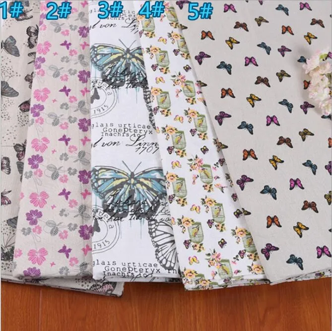 five types Butterfly printed cotton and linen upholstery blended fabric