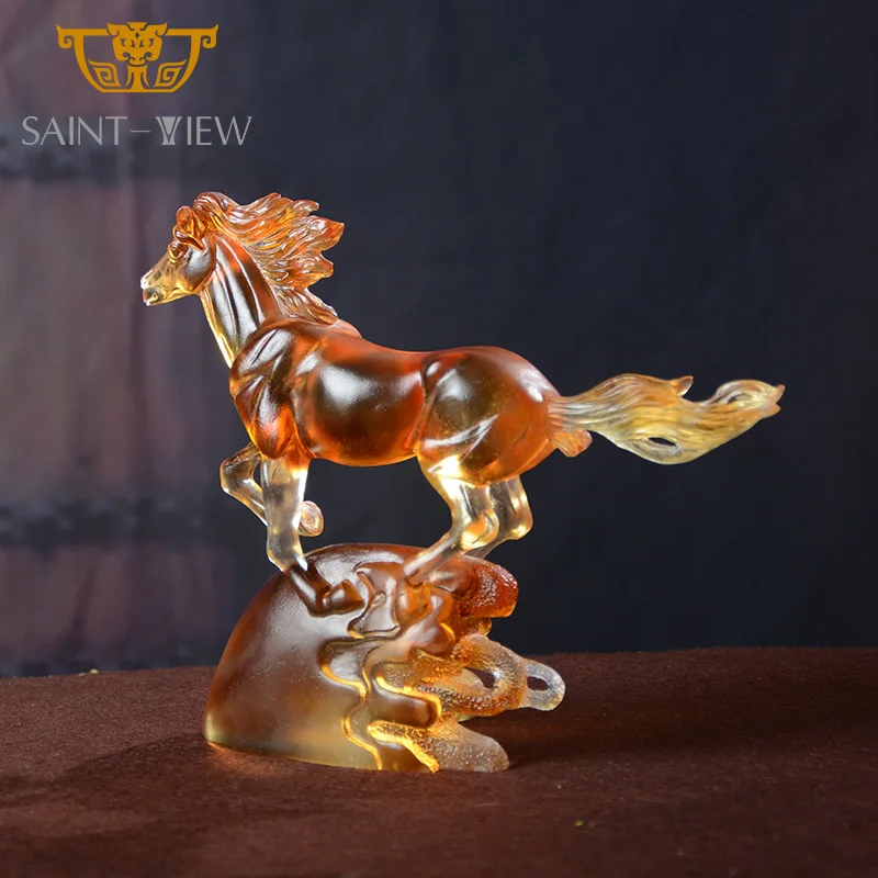 Handmade Crystal Decorative Craft Liuli Running Arabian Horse Statue