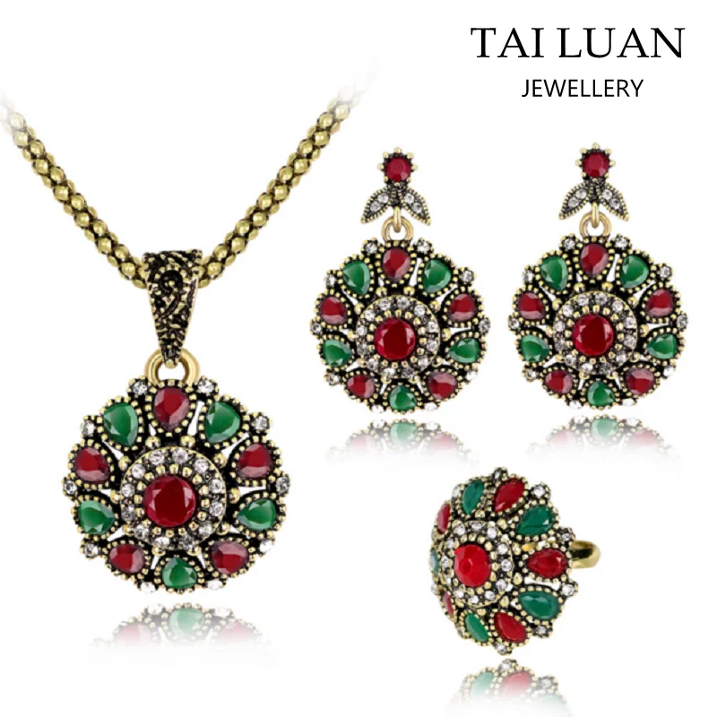 New design statement necklace with ring set gold jewlellery dubai wholesale