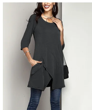 
Wholesale OEM Ladies Plus Size 3/4 Sleeve Tunic Top for Leggings Pocket Solid Color Loose Fit T Shirt Soft Tshirts Women 