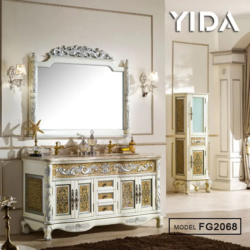 Classic Retro beige Bathroom Vanity Antique Wooden Bathroom Vanity with mirror