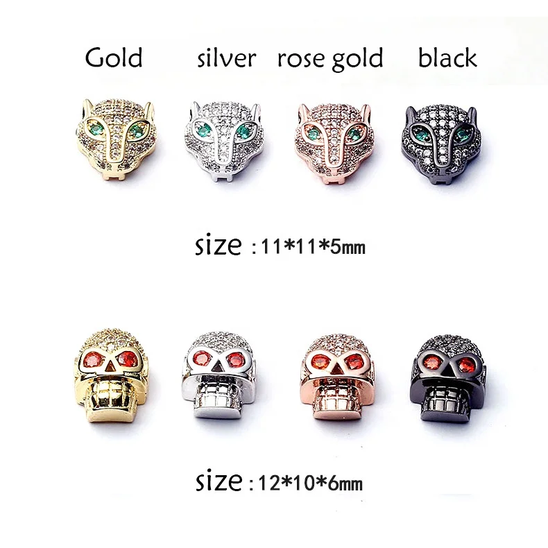 VEROMCA Micro Pave Diamond Crown Skull Head Leopard Helmet Beads Accessories