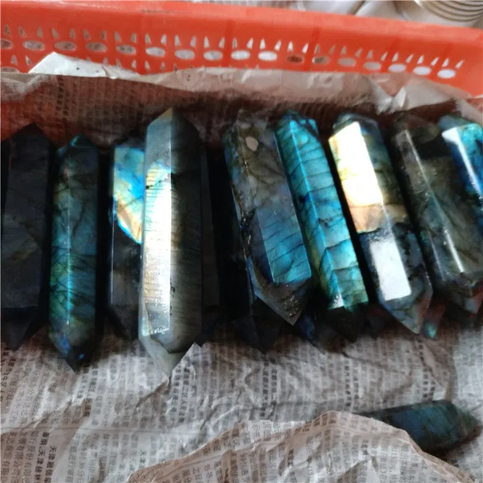 good flashy natural  labradorite quartz crystal wands double terminated labradorite stone points