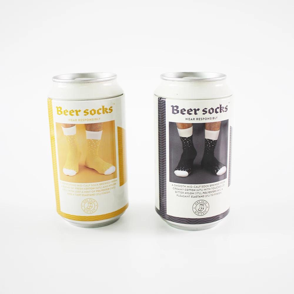 Custom logo beer socks in a can