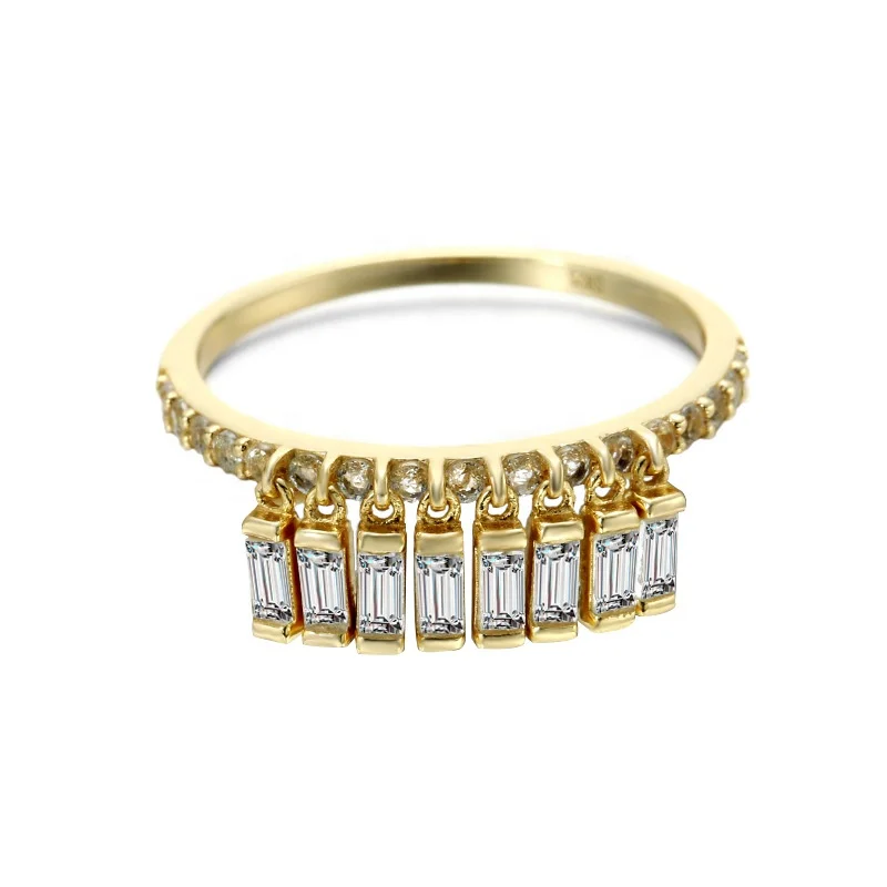 2019 Popular European Luxury Square Zircon Paved Engaging Ring Shiny Diamond baguette ring 925 silver sterling