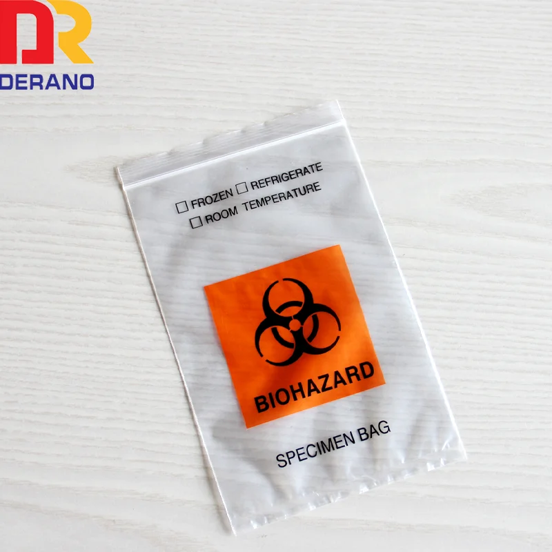 Derano Plastic 3 layer specimen biohazard bag kangaroo bag with punch biological laboratory biohazard specimen bags with pocket