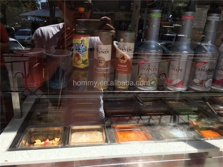 Commercial Insulated Garnish ice cream Topping Station showcase with Refrigerator