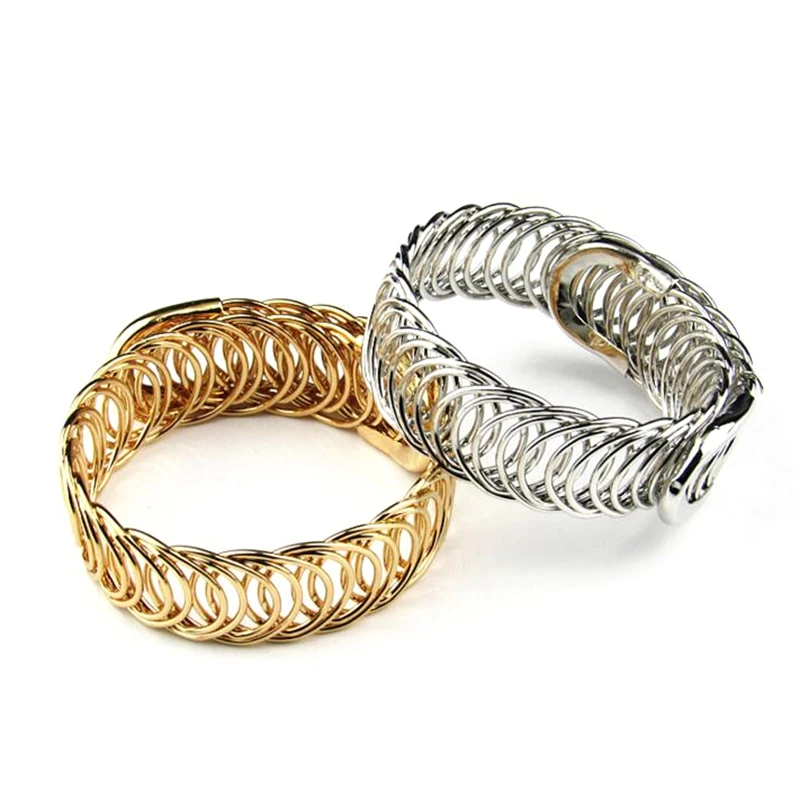 Hot Sale Iron Wire Charming Wave Silver Gold Plated Bangle Bracelet Thick Women Men Bracelet