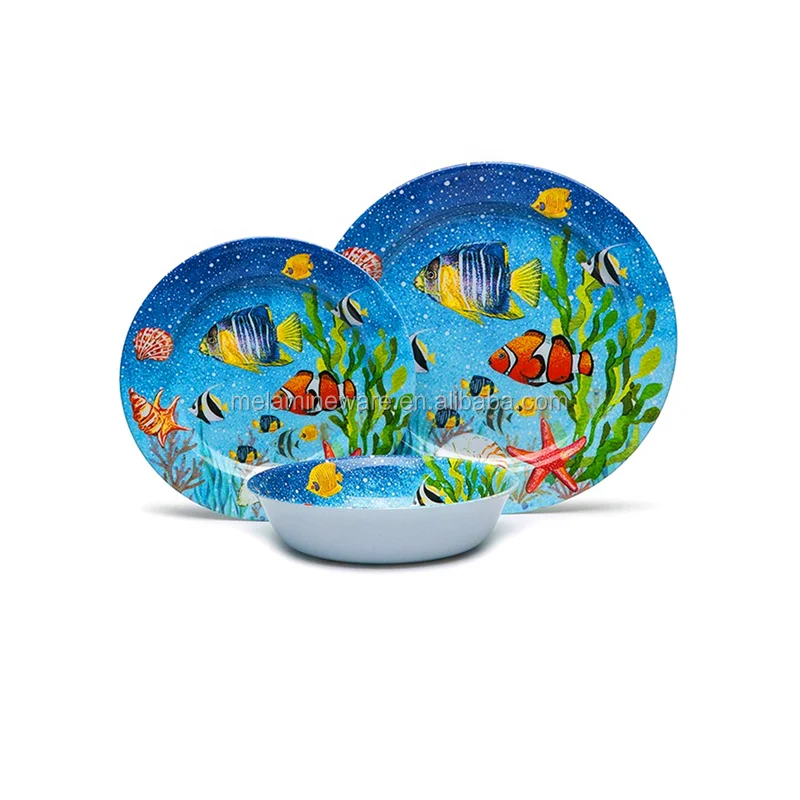 Dinnerware Sea World Print Melamine Dinner Set For 4 People Camping