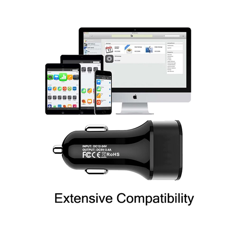 5V 3.4A Fast Charge Dual USB Car Chargers, 2019 Classic Design Duo Ports Portable Mobile Car Charger Quick Charge