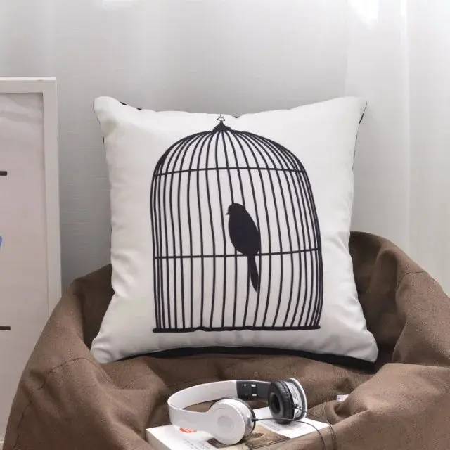 
Embroidered cushion cover Black and White Sofa Square Chair home decorative, cotton pillow for Bedroom or Outdoor 