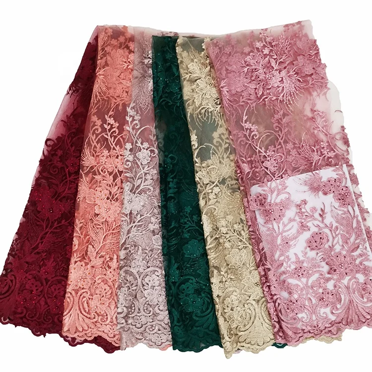 guangzhou high quality soft green embroidered lace fabric