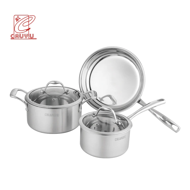 Tri-Ply Steel Happy Baron  German Cookware Set Stainless Steel Pan And Pot Set