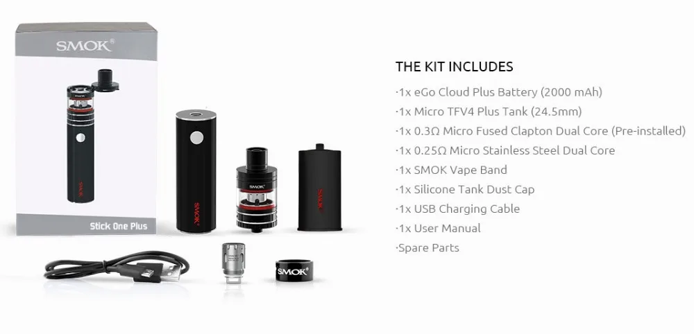 
High quality ecig starter kit SMOK 2200mah Stick One Basic Kit 2.0ml Nano TFV4 Tank black/white/red/silver Stick One Kit 