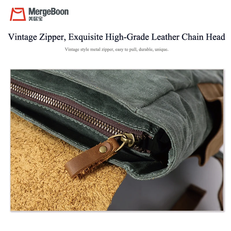 Unisex custom vintage waxed canvas genuine leather school backpack casual rucksack