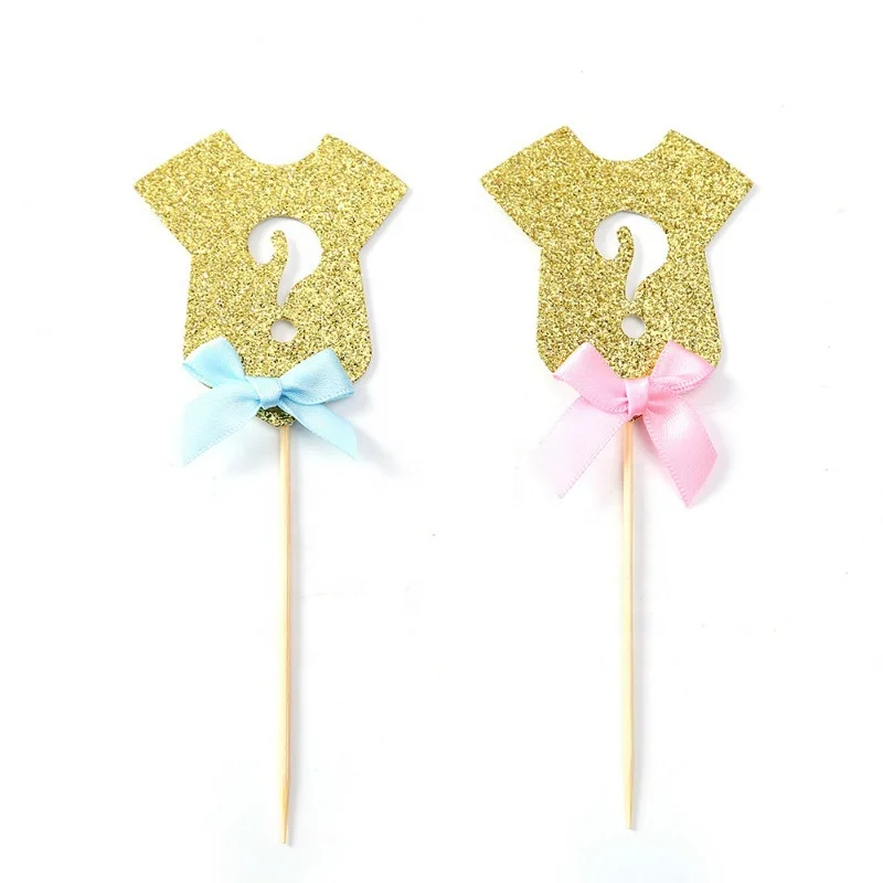 Glitter Gender Reveal Cupcake Toppers Boy or Girl Cloth Baby Shower Decoration Supplies