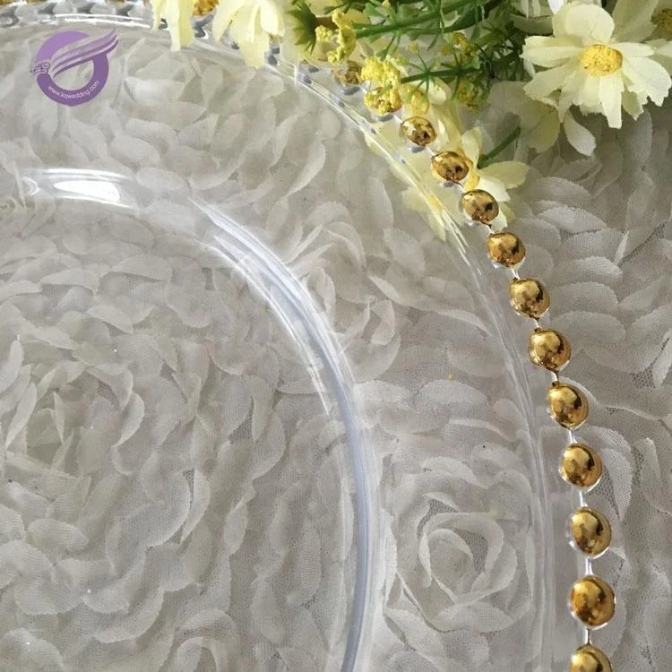 tableware thermocol machine dinner round clutch gold beaded glass charger plate