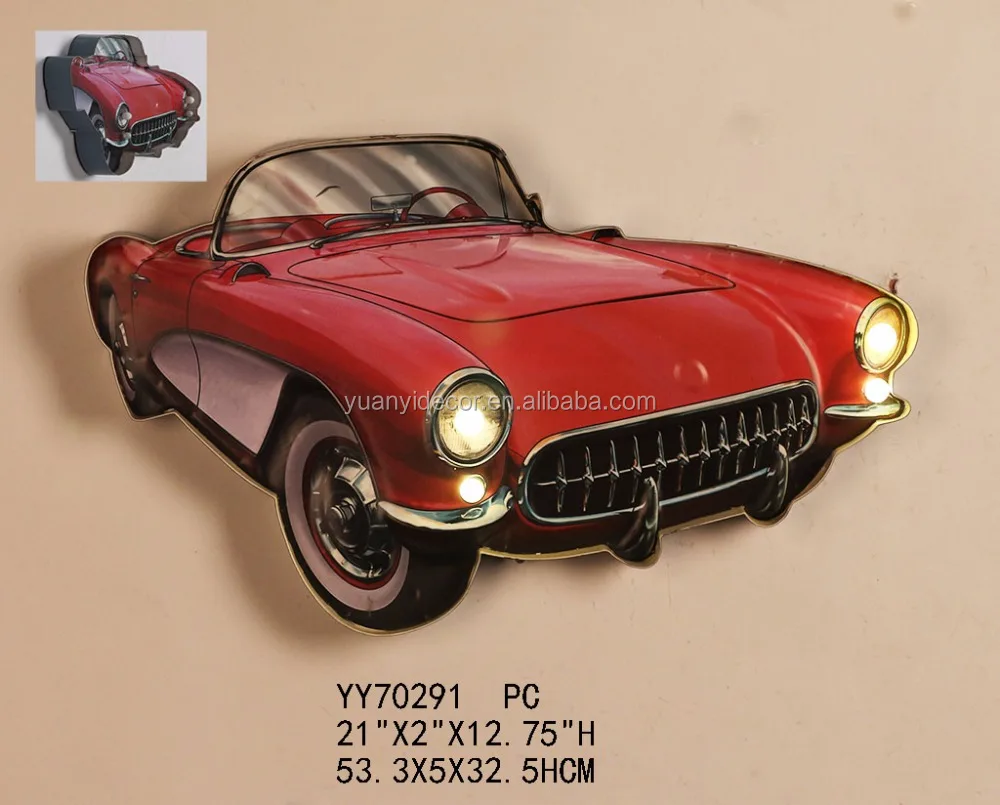 
decorative vintage metal car with LED light wall sign plaque 
